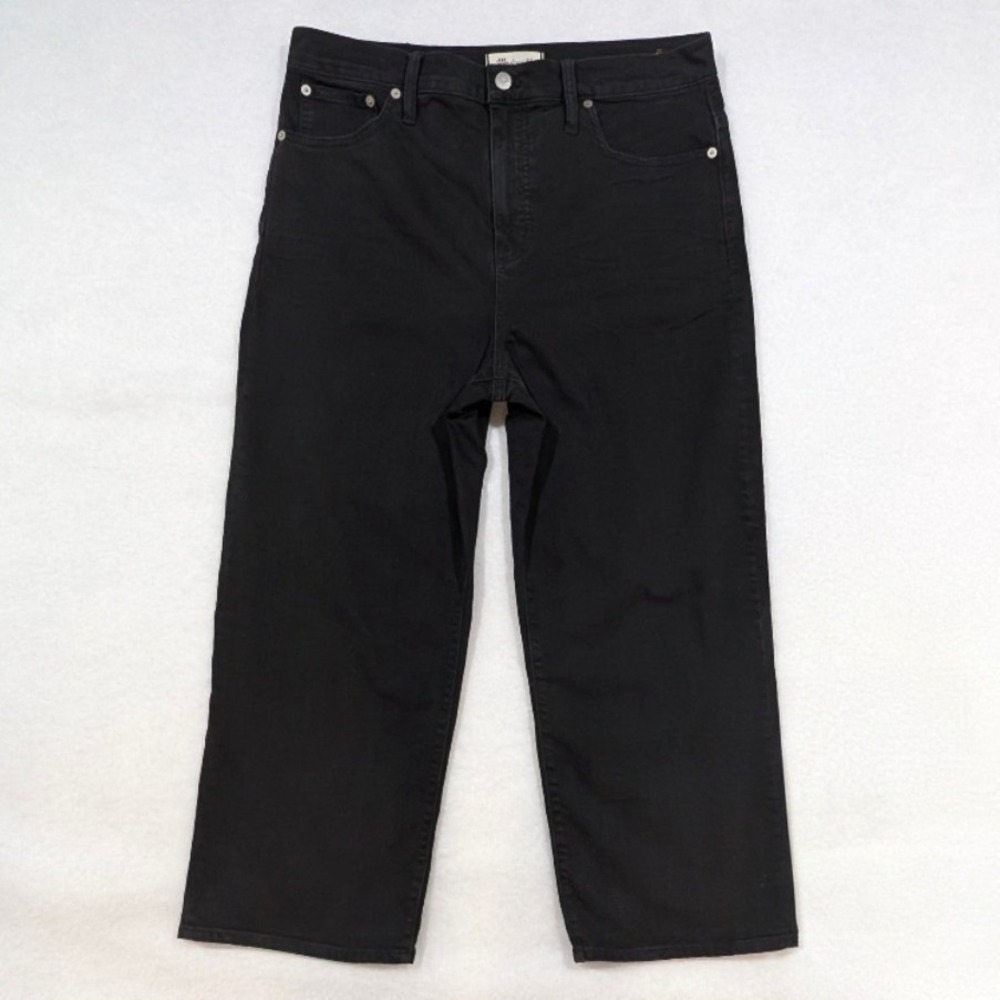 Madewell Jeans Slim Wide Leg Crop Size 32 XL Black High Rise Sustainable L4315